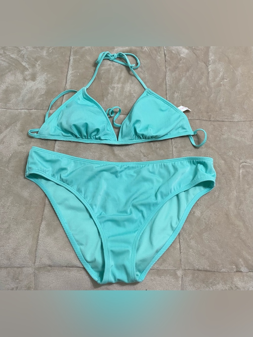 Ninety Turquoise Ribbed Triangle Bikini Set